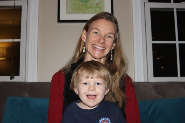Jake, age 3. Me, wearing his earrings